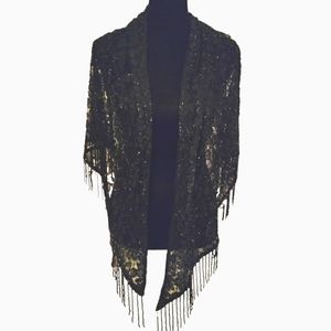 Vintage Hand Beaded Floral Wrap